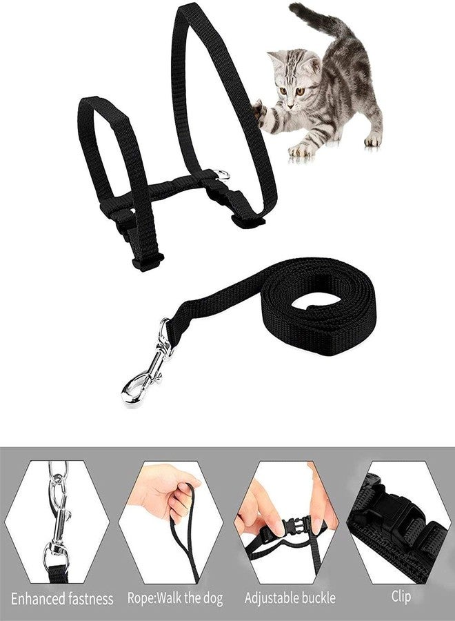 Pet Guard Cat Rabbit and Small Pet Nylon Strap Collar with Adjustable Walking Harness Leash (Black) - Image 3